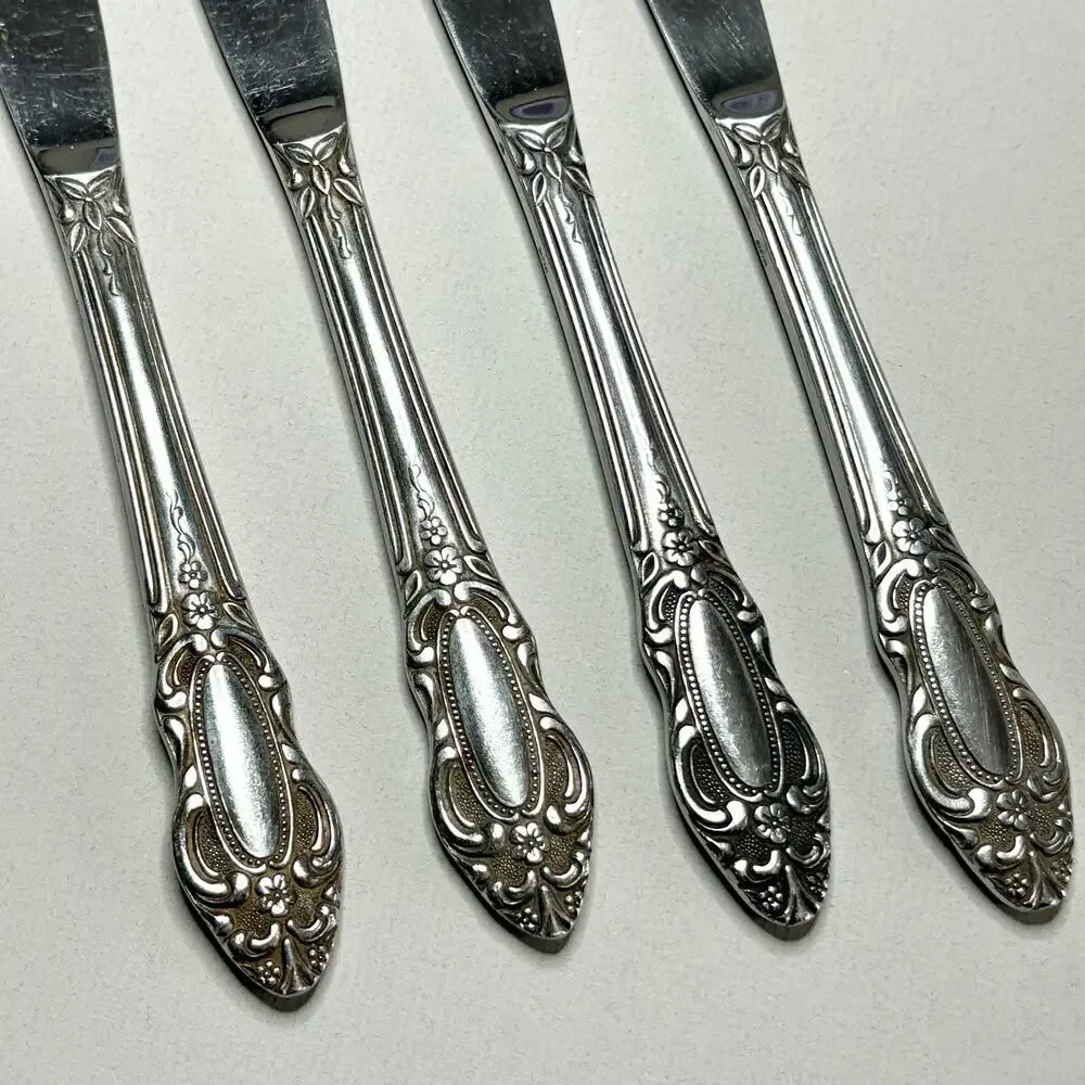 United Silver Co Artistic Rose Modern Hollow Knife Stainless 4pcs Pierced